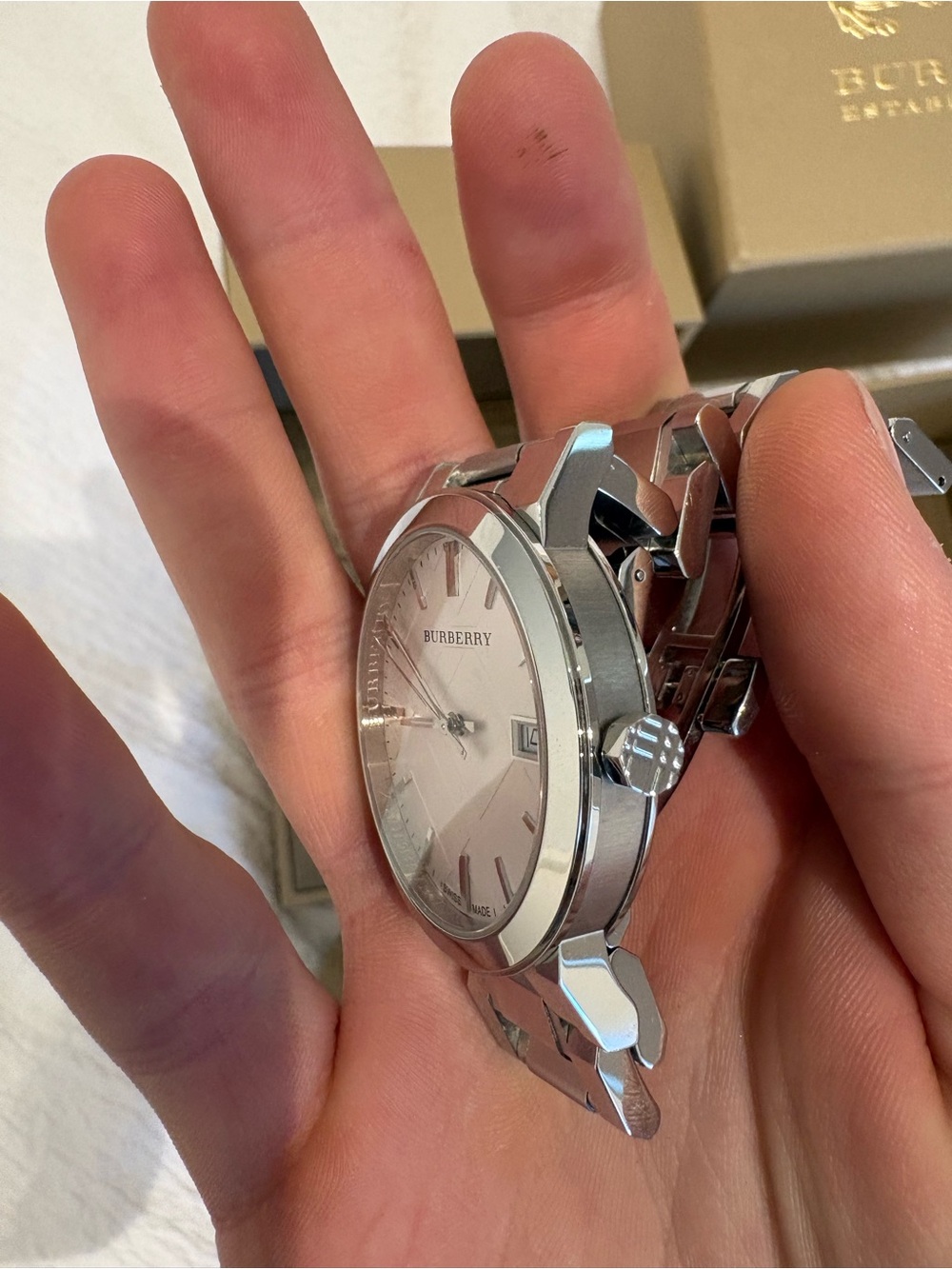 Burberry Silver Stainless Steel Bracelet Watch with White Dial - Picture 4 of 6